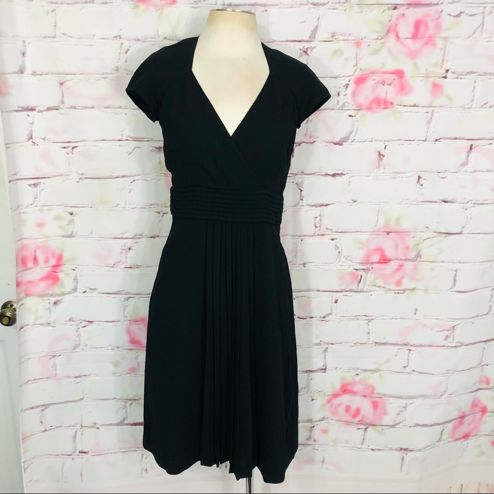 Massimo Dutti cap sleeve black wool pleated dress